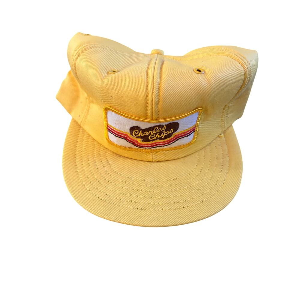 VTG Charles Chips Snapback Retro Food Trucker Mesh Hat Cap Yellow Made USA